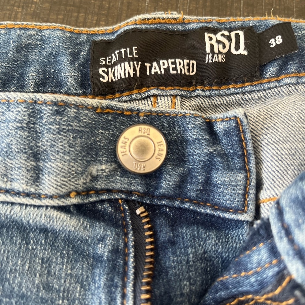 RSQ Denim Jeans with Leather Logo Patch - Light Blue
